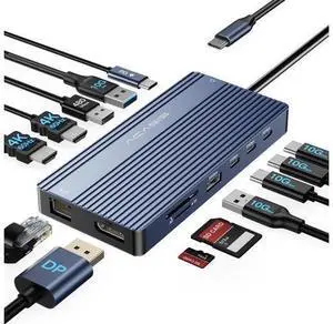 USB C Docking Station Dual Monitor, 14 in 1 USB C Hub, Adapter with 2 HDMI+DP(4K60Hz), Ethernet, 3 USBC 10G,100W PD, SD/TF, Audio, Laptop Docking Station for D-ell/H-P/Lenovo/ThinkPad/Surface (Grey) USB C Docking Station Dual Monitor, 14 in 1 USB C Hub, Adapter with 2 HDMI+DP(4K60Hz), Ethernet, 3 USBC 10G,100W PD, SD/TF, Audio, Laptop Docking Station for D-ell/H-P/Lenovo/ThinkPad/Surface (Grey)