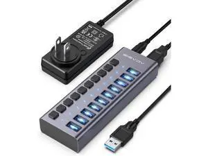 Powered USB 3.2 Hub, 10 Ports USB 3.2 Hub with 10Gbps Data Speed, Aluminum Housing, USB Hub Powered with 48W Power Adapter, USB Hub for PC/Laptop, Computer, Flash Drive, Printer, Camera Powered USB 3.2 Hub, 10 Ports USB 3.2 Hub with 10Gbps Data Speed, Aluminum Housing, USB Hub Powered with 48W Power Adapter, USB Hub for PC/Laptop, Computer, Flash Drive, Printer, Camera