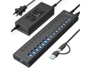 Powered USB 3.2 Hub, 16 Ports USB 3.2 Hub(8 USB-A 3.2 Ports+8 USB-C 3.2 Ports), Aluminum USB Hub Powered with 96W Power Adapter, USB Hub for PC/Laptop, Computer, Flash Drive, Printer, Camera Powered USB 3.2 Hub, 16 Ports USB 3.2 Hub(8 USB-A 3.2 Ports+8 USB-C 3.2 Ports), Aluminum USB Hub Powered with 96W Power Adapter, USB Hub for PC/Laptop, Computer, Flash Drive, Printer, Camera