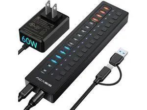 Powered USB 3.0 Hub, 16 Port USB Hub Powered(Include 2*USB C 3.0+4 Smart Charging Port) with 60W Power Adapter, Support Wall Mount, USB Hub for PC Laptop, Mac, Printer, Camera Powered USB 3.0 Hub, 16 Port USB Hub Powered(Include 2*USB C 3.0+4 Smart Charging Port) with 60W Power Adapter, Support Wall Mount, USB Hub for PC Laptop, Mac, Printer, Camera