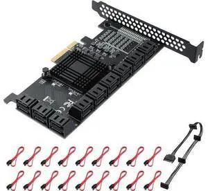 PCIe SATA Card 18 Port 4X 6Gbps PCIe Card with SATA Cables & Power Cable (ASM1166+575 Chip) PCIe SATA Card 18 Port 4X 6Gbps PCIe Card with SATA Cables & Power Cable (ASM1166+575 Chip)