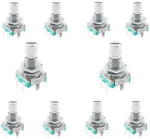 10Pcs EC11 Rotary Encoder Switch Digital Potentiometer 15MM with Switch 5 Pins Derrated Shaft with Nut and Washer 10Pcs EC11 Rotary Encoder Switch Digital Potentiometer 15MM with Switch 5 Pins Derrated Shaft with Nut and Washer
