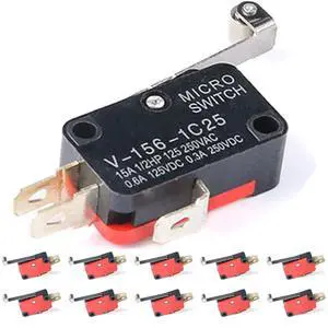 10pcs V-156-1C25 Micro Limit Switch SPDT with Silver Base Contact and Roller Lever for Industrial Automation 10pcs V-156-1C25 Micro Limit Switch SPDT with Silver Base Contact and Roller Lever for Industrial Automation