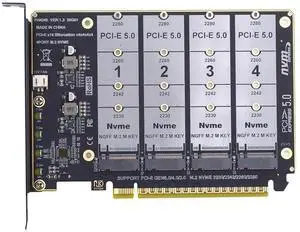 xiwai NGFF 4X NVME M-Key M.2 SSD to PCIE Express 5.0 Gen5 Gen4 X16 Raid Card Detachable Bifurcation VROC Raid0 Hyper Adapter xiwai NGFF 4X NVME M-Key M.2 SSD to PCIE Express 5.0 Gen5 Gen4 X16 Raid Card Detachable Bifurcation VROC Raid0 Hyper Adapter