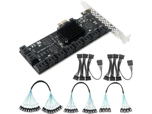 PCIe x1 to 20-Port SATA III Expansion Card | 6Gbps HDD/SSD Controller with 19in Bundle Cables | Plug & Play Multi-Drive Desktop Storage PCIe x1 to 20-Port SATA III Expansion Card | 6Gbps HDD/SSD Controller with 19in Bundle Cables | Plug & Play Multi-Drive Desktop Storage