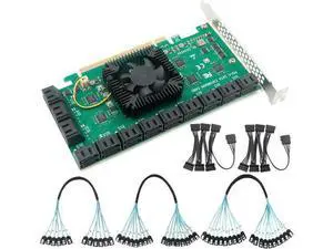 PCIEx16 to 24-Port SATA 3.0 Expansion Card with 20 inches SATA Bundle Cables for Desktop SSD/HDD, Plug & Play, Compatible with Windows/Linux/ESXi PCIEx16 to 24-Port SATA 3.0 Expansion Card with 20 inches SATA Bundle Cables for Desktop SSD/HDD, Plug & Play, Compatible with Windows/Linux/ESXi