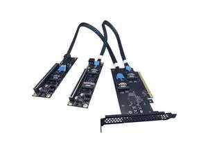 SlimSAS 4.0 PCIe Split Complete Kit SFF-8654 8i External GPU Adapter with Two Riser Cards Two 75cm Cable One PCIe 16X Backplanes for Dual Graphics Card Expansion SlimSAS 4.0 PCIe Split Complete Kit SFF-8654 8i External GPU Adapter with Two Riser Cards Two 75cm Cable One PCIe 16X Backplanes for Dual Graphics Card Expansion
