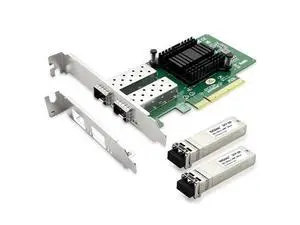 10Gb SFP+ NIC Network Card, Daul SFP+ Ports, 82599ES Controller, Compare to X520-DA2(E10G42BTDA), Packed with 2X SFP+ SR moudles (300m, MMF, 850nm) 10Gb SFP+ NIC Network Card, Daul SFP+ Ports, 82599ES Controller, Compare to X520-DA2(E10G42BTDA), Packed with 2X SFP+ SR moudles (300m, MMF, 850nm)