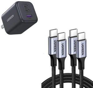 UGREEN 45W GaN 3-Port Fast Charger + 100W USB-C to USB-C Fast-Charge Cable (2-Pack) Universal PD/PPS Super-Charge Bundle for Laptop, Phone & Tablet UGREEN 45W GaN 3-Port Fast Charger + 100W USB-C to USB-C Fast-Charge Cable (2-Pack) Universal PD/PPS Super-Charge Bundle for Laptop, Phone & Tablet
