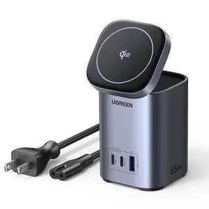 UGREEN Nexode 65W GaN USB C Charging Station Stand Foldable, 3-Port Desktop Charger with 15W Qi2 MagSafe Wireless Charging Stand for iPhone 17/16/15/14/13/12, Galaxy S25/S24, Pixel 10/9, iPad Air UGREEN Nexode 65W GaN USB C Charging Station Stand Foldable, 3-Port Desktop Charger with 15W Qi2 MagSafe Wireless Charging Stand for iPhone 17/16/15/14/13/12, Galaxy S25/S24, Pixel 10/9, iPad Air