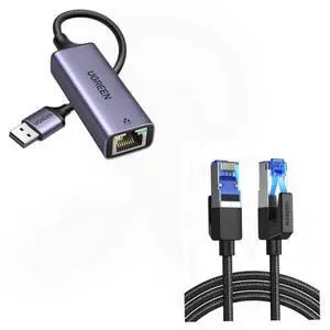 UGREEN Cat 8 Ethernet Cable 6FT Bundle with USB to Ethernet Adapter 1000Mbps UGREEN Cat 8 Ethernet Cable 6FT Bundle with USB to Ethernet Adapter 1000Mbps
