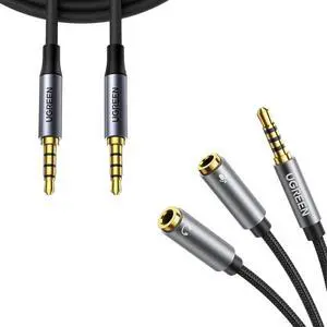 UGREEN Headphone Splitter 3.5mm 2 Female to 1 Male Mic and Audio Y Splitter Bundle with 3.5mm Audio Cable Braided 4-Pole 3FT UGREEN Headphone Splitter 3.5mm 2 Female to 1 Male Mic and Audio Y Splitter Bundle with 3.5mm Audio Cable Braided 4-Pole 3FT