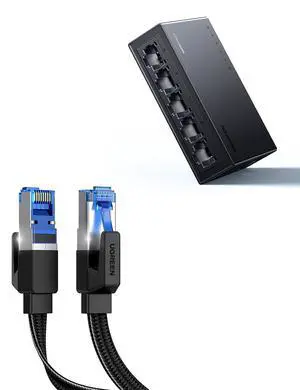 UGREEN Cat 8 Ethernet Cable 3FT Bundle with 5 Port Gigabit Ethernet Switch UGREEN Cat 8 Ethernet Cable 3FT Bundle with 5 Port Gigabit Ethernet Switch