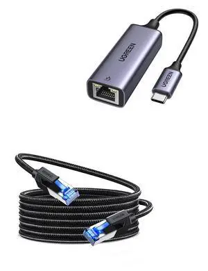 UGREEN Cat 8 Ethernet Cable 25FT Bundle with USB C to Ethernet Adapter 1000Mbps UGREEN Cat 8 Ethernet Cable 25FT Bundle with USB C to Ethernet Adapter 1000Mbps