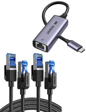 UGREEN 2 Pack Cat 8 Ethernet Cable 40Gbps 2000MHz High Speed with USB C to Ethernet Adapter 2.5G for MacBook, XPS, iPhone 15 Series & Gaming Consoles UGREEN 2 Pack Cat 8 Ethernet Cable 40Gbps 2000MHz High Speed with USB C to Ethernet Adapter 2.5G for MacBook, XPS, iPhone 15 Series & Gaming Consoles
