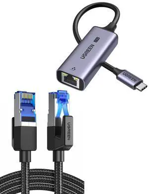 UGREEN Cat 8 Ethernet Cable 6FT High Speed Braided 40Gbps 2000Mhz Network Cord Bundle with USB C to Ethernet Adapter 2.5G Compatible for Laptop UGREEN Cat 8 Ethernet Cable 6FT High Speed Braided 40Gbps 2000Mhz Network Cord Bundle with USB C to Ethernet Adapter 2.5G Compatible for Laptop
