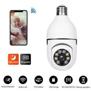 A6 E27 Bulb Security Camera, 1080p HD Panoramic PTZ, WiFi, Full-Color Night Vision, 360° Pan 90° Tilt, Motion Detection, Two-Way Audio, LED Lighting, for Home Monitoring A6 E27 Bulb Security Camera, 1080p HD Panoramic PTZ, WiFi, Full-Color Night Vision, 360° Pan 90° Tilt, Motion Detection, Two-Way Audio, LED Lighting, for Home Monitoring