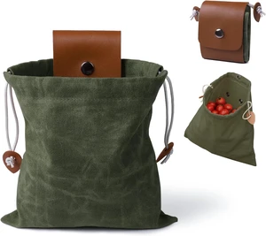 Foraging Bag, Outdoor Picking Fruit Bags, Waxed Canvas Foraging Pouch, Foldable Leather Belt Pouch with Drawstring Multi-Purpose Picking Bag for Camping, Shells, Treasures, Travel, Hiking Foraging Bag, Outdoor Picking Fruit Bags, Waxed Canvas Foraging Pouch, Foldable Leather Belt Pouch with Drawstring Multi-Purpose Picking Bag for Camping, Shells, Treasures, Travel, Hiking