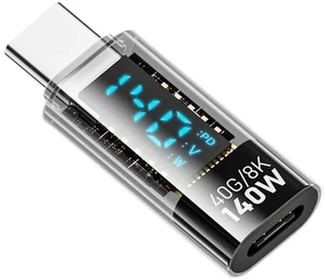 xiwai USB4.0 Type-C Digital Display USB-C Male to Female Extension Adapter Transparent Shell 140W Current Voltage Monitoring Tester Detector Smart LED Display xiwai USB4.0 Type-C Digital Display USB-C Male to Female Extension Adapter Transparent Shell 140W Current Voltage Monitoring Tester Detector Smart LED Display