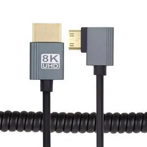 xiwai Right Angled Mini HDMI 2.1 Male to HDMI Male 90 Degree 8K 60hz Stretch Coiled Cable 100cm for HDTV Computer Laptop Monitor xiwai Right Angled Mini HDMI 2.1 Male to HDMI Male 90 Degree 8K 60hz Stretch Coiled Cable 100cm for HDTV Computer Laptop Monitor
