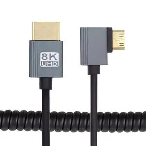 xiwai Left Angled Mini HDMI 2.1 Male to HDMI Male 8K 60hz 90 Degree Stretch Coiled Cable 100cm for HDTV Computer Laptop Monitor xiwai Left Angled Mini HDMI 2.1 Male to HDMI Male 8K 60hz 90 Degree Stretch Coiled Cable 100cm for HDTV Computer Laptop Monitor