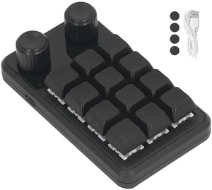 Walfront Mini Gaming Keypad 12 Keys 2 Knobs Blue Switch Programming Macro Pad with RGB Light for Industry Multiple Customization Supported Black Color Walfront Mini Gaming Keypad 12 Keys 2 Knobs Blue Switch Programming Macro Pad with RGB Light for Industry Multiple Customization Supported Black Color