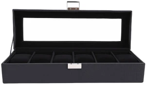 Walfront Watch Box, Leather Watch Case with Clear Lid, 6 Slot Organizer Walfront Watch Box, Leather Watch Case with Clear Lid, 6 Slot Organizer