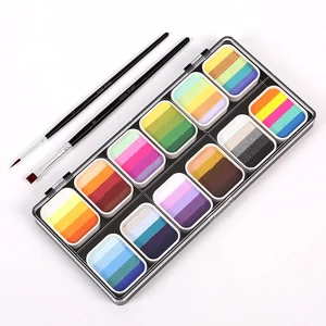 WALFRONT Face Painting Kit for Kids Water Activated Face Paint Palette, 12 Split Cakes with 3 Brushes and 6 Stencils, Hypoallergenic Body Paint for Halloween Parties Cosplay WALFRONT Face Painting Kit for Kids Water Activated Face Paint Palette, 12 Split Cakes with 3 Brushes and 6 Stencils, Hypoallergenic Body Paint for Halloween Parties Cosplay
