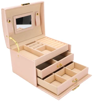 Walfront Large Jewelry Box, PU Leather Multi Layer Jewelry Organizer with Mirror and Key, Large Capacity Storage Case for Women and Girls for Rings Earrings Necklaces Watches (Pink) Walfront Large Jewelry Box, PU Leather Multi Layer Jewelry Organizer with Mirror and Key, Large Capacity Storage Case for Women and Girls for Rings Earrings Necklaces Watches (Pink)