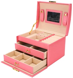 Walfront Large Jewelry Box, PU Leather Multi Layer Jewelry Organizer with Mirror and Key, Large Capacity Storage Case for Women and Girls for Rings Earrings Necklaces Watches (Rose Red) Walfront Large Jewelry Box, PU Leather Multi Layer Jewelry Organizer with Mirror and Key, Large Capacity Storage Case for Women and Girls for Rings Earrings Necklaces Watches (Rose Red)