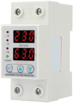 Double LED Display Single Phase Adjustable Voltage Current Protector Voltage Protective Device AC230V 63A x 36 x 60mm Double LED Display Single Phase Adjustable Voltage Current Protector Voltage Protective Device AC230V 63A x 36 x 60mm