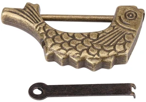 Padlock with Key Small Vintage Metal Fish Shaped Lock Fish Pattern Lock Retro Antique Bronze Chinese Padlock for Drawer, Jewelry Box Suitcase Home Decor - 59 × 31mm Padlock with Key Small Vintage Metal Fish Shaped Lock Fish Pattern Lock Retro Antique Bronze Chinese Padlock for Drawer, Jewelry Box Suitcase Home Decor - 59 × 31mm