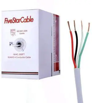 FiveStarCable 16-4 500 Ft 16/4 CMR Rated Solid Bare Copper 4 Conductors Audio Speaker Lightning Installation High-Power Home Wiring Cable Wire White FiveStarCable 16-4 500 Ft 16/4 CMR Rated Solid Bare Copper 4 Conductors Audio Speaker Lightning Installation High-Power Home Wiring Cable Wire White