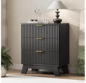 Fluted Dresser for Bedroom with 3 Drawers, 24" Wide Modern Chest of Drawers with Metal Handle, Wooden Dresser TV Stand, Wood Closet Clothes Storage Drawer Organizer for Living Room, Hallway, Black Fluted Dresser for Bedroom with 3 Drawers, 24" Wide Modern Chest of Drawers with Metal Handle, Wooden Dresser TV Stand, Wood Closet Clothes Storage Drawer Organizer for Living Room, Hallway, Black