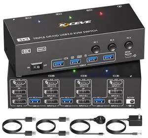 HDMI+2Displayport KVM Switch 3 Monitors 3 Computers 8K@60Hz 4K@144Hz,Triple Monitor KVM Switches with 4 USB3.0 Port for USB Devices,Wired Remote,Power Adapter and USB Cables Included. HDMI+2Displayport KVM Switch 3 Monitors 3 Computers 8K@60Hz 4K@144Hz,Triple Monitor KVM Switches with 4 USB3.0 Port for USB Devices,Wired Remote,Power Adapter and USB Cables Included.
