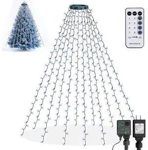 Christmas Tree Lights, 448 LED Waterfall Tree Topper Lights with Remote & 8 Lighting Modes, 8.2FT X 16 Lines Christmas Lights for Indoor Outdoor Yard Party Xmas Decoration (White) Christmas Tree Lights, 448 LED Waterfall Tree Topper Lights with Remote & 8 Lighting Modes, 8.2FT X 16 Lines Christmas Lights for Indoor Outdoor Yard Party Xmas Decoration (White)