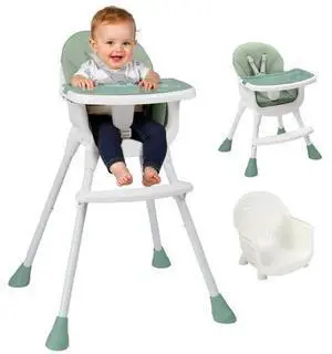 3-in-1 Baby High Chair, Portable Adjustable Height Highchair with Removable Dual-Layer Tray, 5-Point Safety Harness and Footrest for Toddlers & Babies, Green 3-in-1 Baby High Chair, Portable Adjustable Height Highchair with Removable Dual-Layer Tray, 5-Point Safety Harness and Footrest for Toddlers & Babies, Green