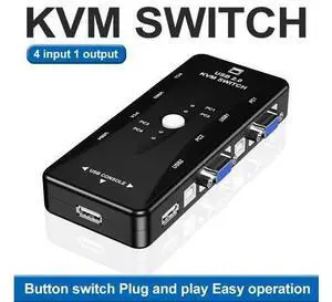 KVM VGA Switcher 4 Ports 2.0 KVM Switch Box Adapter One-Button Swapping For Computer, Keyboard, Mouse, Scanner, Printer KVM VGA Switcher 4 Ports 2.0 KVM Switch Box Adapter One-Button Swapping For Computer, Keyboard, Mouse, Scanner, Printer
