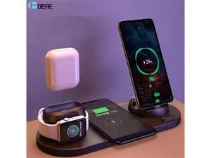 6 in 1 Wireless Charger Dock Station for iPhone/Android/Type-C USB Phones 10W Qi Fast Charging For Apple Watch AirPods Pro 6 in 1 Wireless Charger Dock Station for iPhone/Android/Type-C USB Phones 10W Qi Fast Charging For Apple Watch AirPods Pro