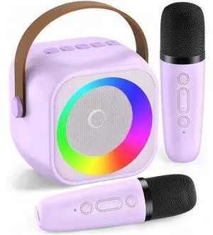 Mini Karaoke Machine, Portable Bluetooth Speaker with 2 Wireless Microphones for Kids & Adults, Karaoke Microphone with LED Lights, Gifts for Girls & Boys_Purple Mini Karaoke Machine, Portable Bluetooth Speaker with 2 Wireless Microphones for Kids & Adults, Karaoke Microphone with LED Lights, Gifts for Girls & Boys_Purple