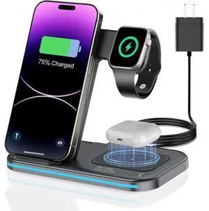 3 in 1 Charging Station Wireless Charger lPhone Foldable Charging Stand for Multiple Devices with Quick Charger for lPhone 16/15/14/13 Pro Max Watch AriPods Pro 2 3 in 1 Charging Station Wireless Charger lPhone Foldable Charging Stand for Multiple Devices with Quick Charger for lPhone 16/15/14/13 Pro Max Watch AriPods Pro 2
