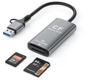 2 in 1 USB 3.0 Type C 10Gbps Card Reader with Cable Compatible with CFexpress Type A/ CFexpress Type B & SD Memory Cards Gray CFe-A+SD 2 in 1 USB 3.0 Type C 10Gbps Card Reader with Cable Compatible with CFexpress Type A/ CFexpress Type B & SD Memory Cards Gray CFe-A+SD