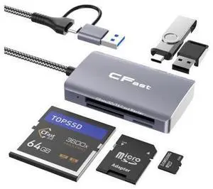 External CFexpress Card Reader USB C SD TF All in One Reader Grey CFast + SD + TF + USB + USB C External CFexpress Card Reader USB C SD TF All in One Reader Grey CFast + SD + TF + USB + USB C