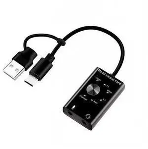 Universal 7.1 Channel USB Sound Card Adapter External Gaming Type-C 2in1 Virtual Multisound for PC Universal 7.1 Channel USB Sound Card Adapter External Gaming Type-C 2in1 Virtual Multisound for PC