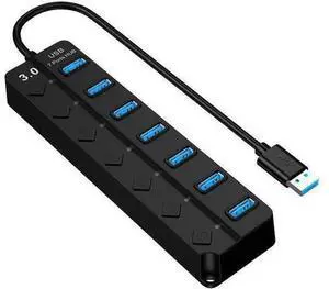 USB 3.0 Hub, DEFEILIN 7 Port Powered USB Hub Expander Aluminum USB 3.0 Data Port hub with Universal 5V AC Adapter and Individual On/Off Switches USB Splitter for Laptop and PC(Black) USB 3.0 Hub, DEFEILIN 7 Port Powered USB Hub Expander Aluminum USB 3.0 Data Port hub with Universal 5V AC Adapter and Individual On/Off Switches USB Splitter for Laptop and PC(Black)