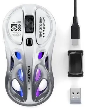 FMOUSE Tri-Mode Wireless Mouse (2.4G/Bluetooth/Wired), Hollow Design, RGB, 4800 DPI, Rechargeable Type-C for Mac/Laptop/iPad (Gaming/Office) - White & Gray Gradient FMOUSE Tri-Mode Wireless Mouse (2.4G/Bluetooth/Wired), Hollow Design, RGB, 4800 DPI, Rechargeable Type-C for Mac/Laptop/iPad (Gaming/Office) - White & Gray Gradient