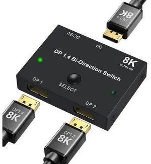 DisplayPort Switch Box 2-in-1-out 8K@30Hz 4K@120Hz DisplayPort 1.4 Switcher Compatible with PC, Laptop, Monitor, Gaming, TV DisplayPort Switch Box 2-in-1-out 8K@30Hz 4K@120Hz DisplayPort 1.4 Switcher Compatible with PC, Laptop, Monitor, Gaming, TV