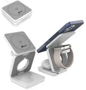 Portable Foldable Multi-Functional 3 in 1 Magnetic Wireless Charger Dock 15W Fast Charging Stand for iPhone iWatch AirPods White Portable Foldable Multi-Functional 3 in 1 Magnetic Wireless Charger Dock 15W Fast Charging Stand for iPhone iWatch AirPods White