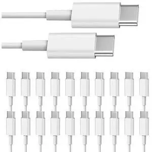 USB C to USB C Cable 20-Pack Bulk 3ft Type C Charging and Data Cord Multipack White USB C to USB C Cable 20-Pack Bulk 3ft Type C Charging and Data Cord Multipack White