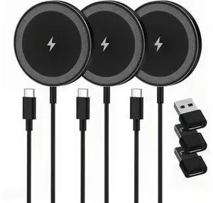 Magnetic Wireless Charger Charging Pad: 15W Qi Fast Portable for iPhone 17 16e 16 15 14 13 12 Series & AirPods 4 3 2 Pro-Google Pixel 10 Series & Galaxy S25 Qi2 Ready-USB-C/A Dual Ports 3 Pack Black Magnetic Wireless Charger Charging Pad: 15W Qi Fast Portable for iPhone 17 16e 16 15 14 13 12 Series & AirPods 4 3 2 Pro-Google Pixel 10 Series & Galaxy S25 Qi2 Ready-USB-C/A Dual Ports 3 Pack Black
